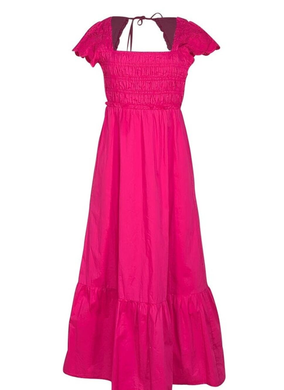 Jason Wu Hot Pink Eyelet Smocked Bodice Max Cottoni Spring Dress